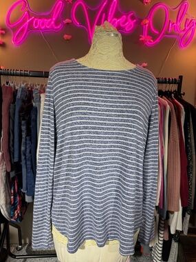 Old Navy Blue & White Striped Scoop-Neck Sweater